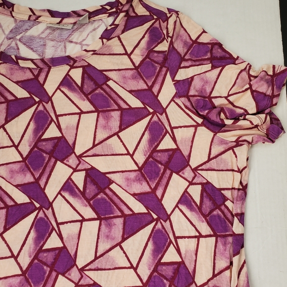 LOGO by Lori Goldstein Printed Cotton Modal Top Pink Purple sz XL2 Side Pockets - Picture 3 of 10